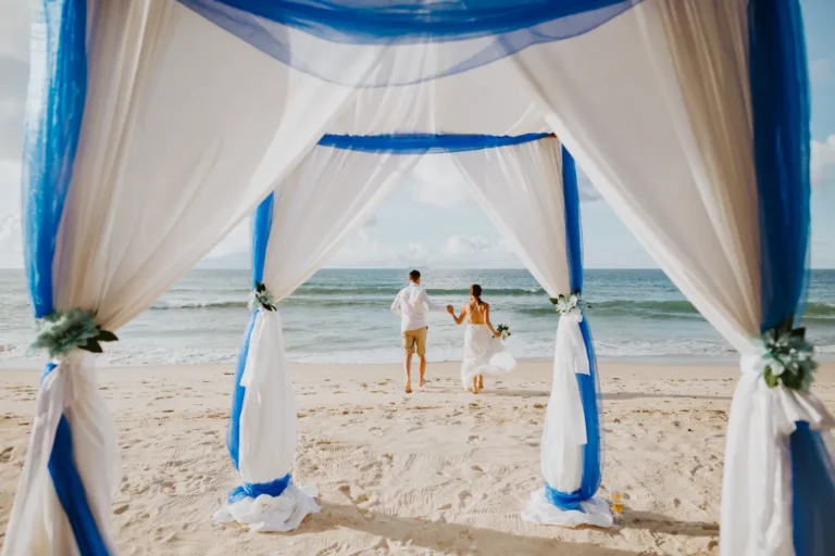 A minimalist beach wedding of a couple.