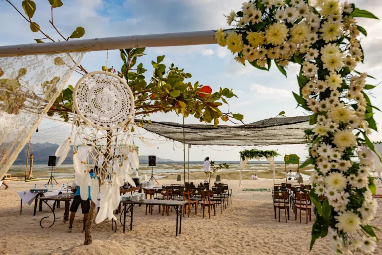 Beautiful boho beach wedding settings